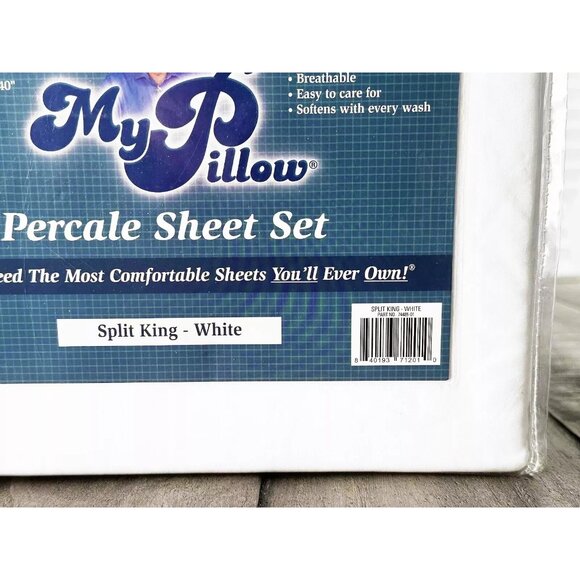 My Pillow Split King White 250 Thread Count Percale Cotton 5 Piece Sheet Set - Picture 5 of 5